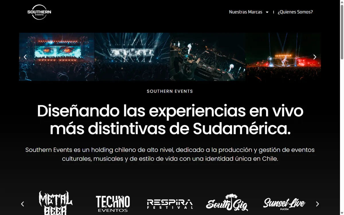 Sitio de Southern Events — Productora